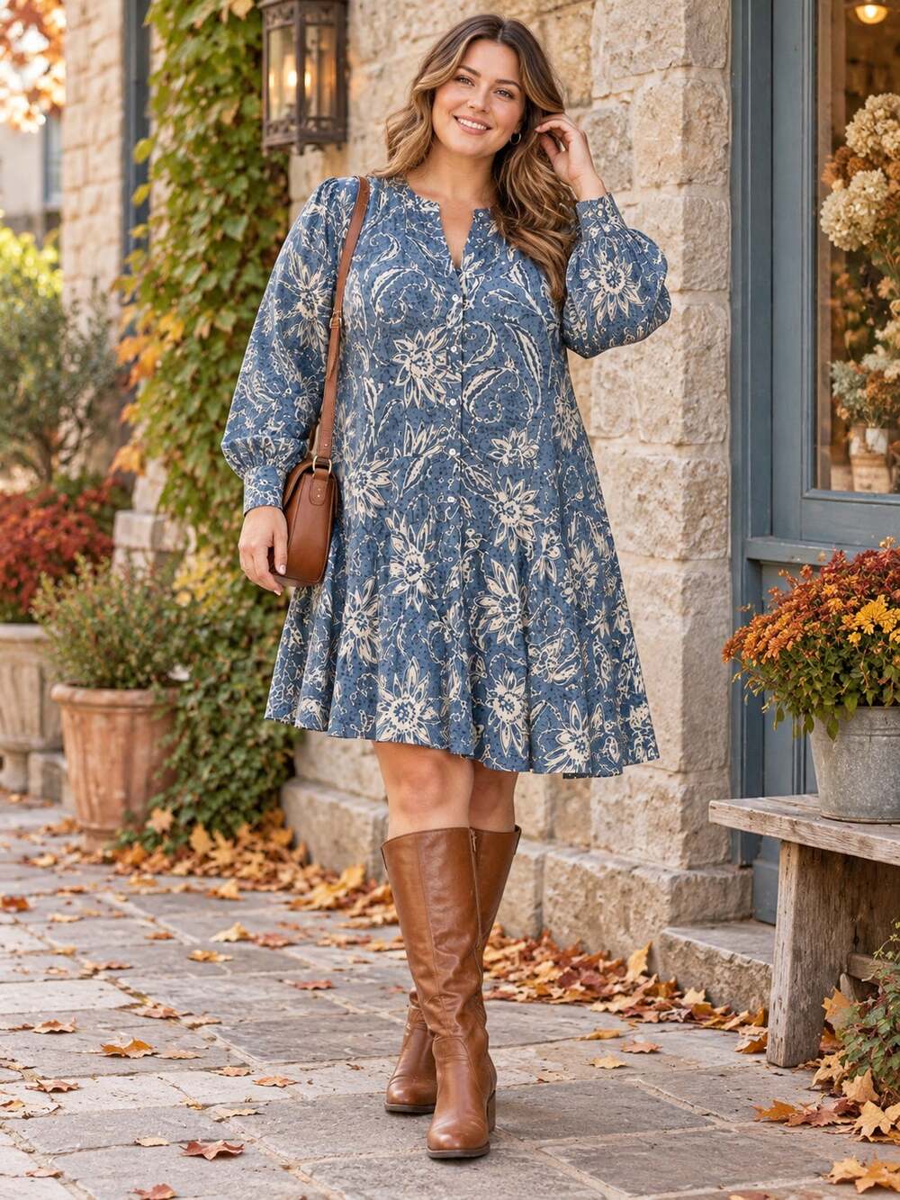 H&M Dusty Blue Paisley Viscose Mini Dress XXL Boho Balloon Sleeve Cottagecore